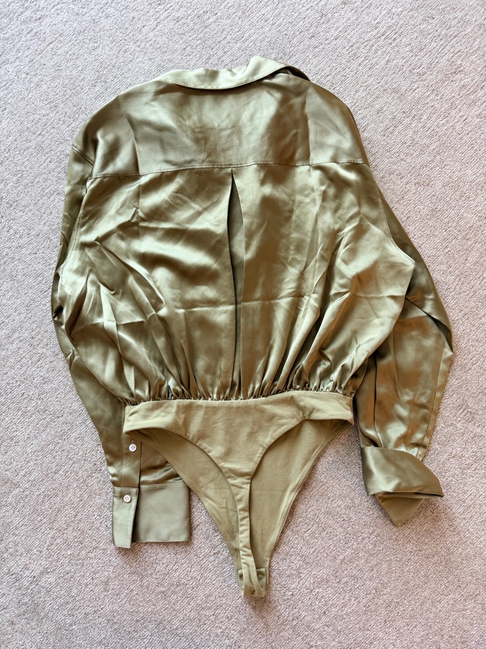 Victoria's Secret x Altuzarra Olive Silk Button-Front Bodysuit - Picture 3 of 5